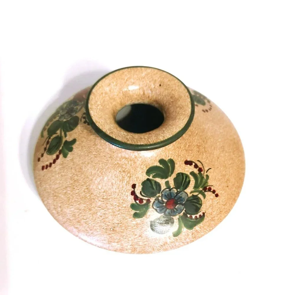 Biagioli Gubbio Vintage Italian Made Hand Painted Floral Pottery Vase